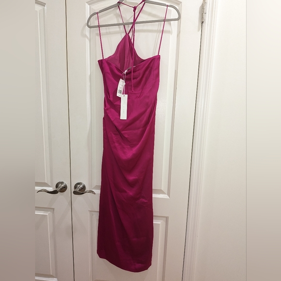 6. NWT JONATHAN SIMKHAI HANSEL SATIN DRESS IN BOUGAINVILLEA - Picture 3 of 7